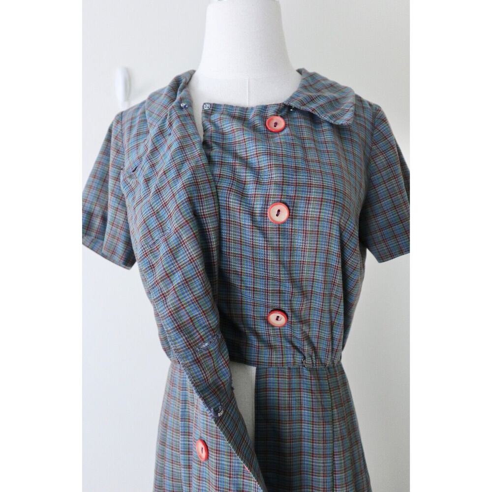 Vintage 1950s John Norman Inc. Double Breasted Shirt Dress Plaid Short Sleeve - Picture 13 of 14